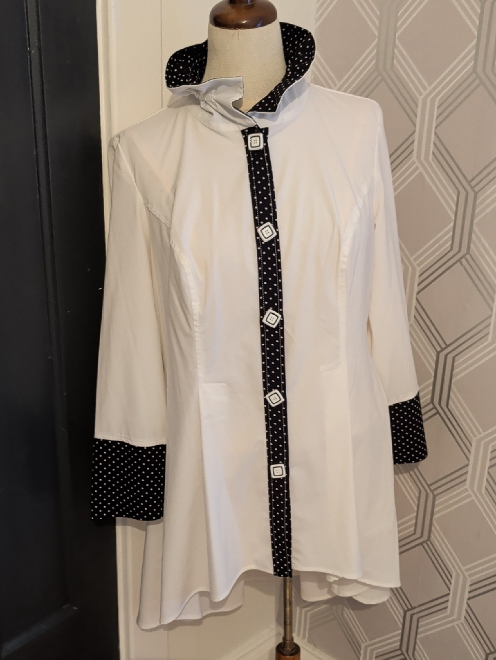 Joseph Ribkoff Black with White Polka Dot Lined Garment